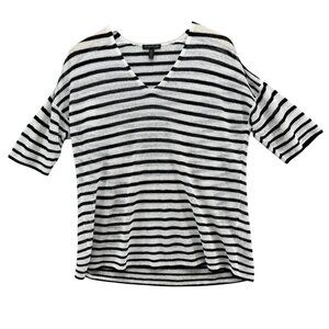 Eileen Fisher Organic Linen Top Womens Black White Stripe Crepe Knit Size XXS